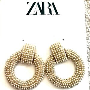 Zara Pearl beaded and gold detailed earrings